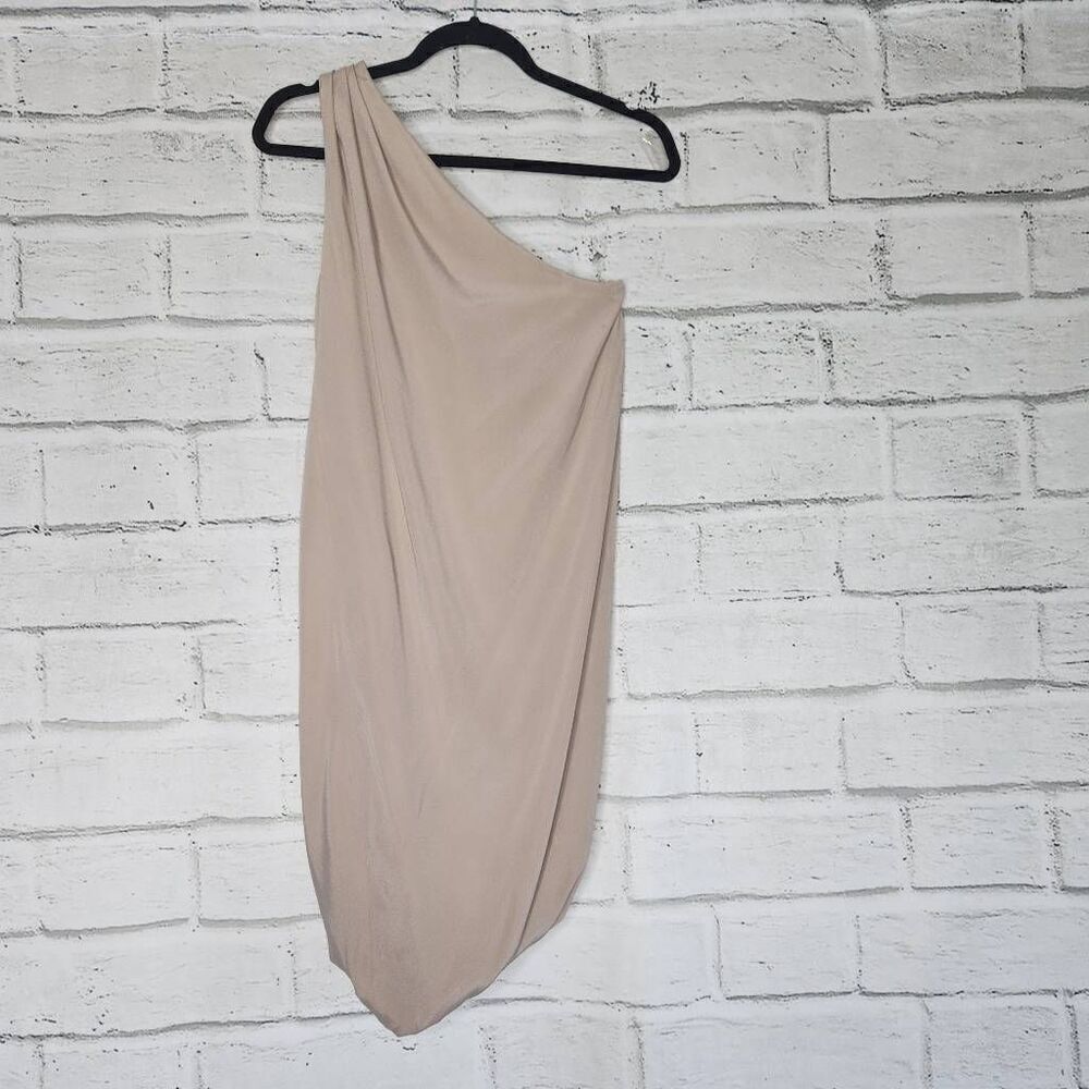 Ramy Brook Beige One Shoulder Mini Dress Bubble Hem 100% Silk Party - Picture 1 of 15